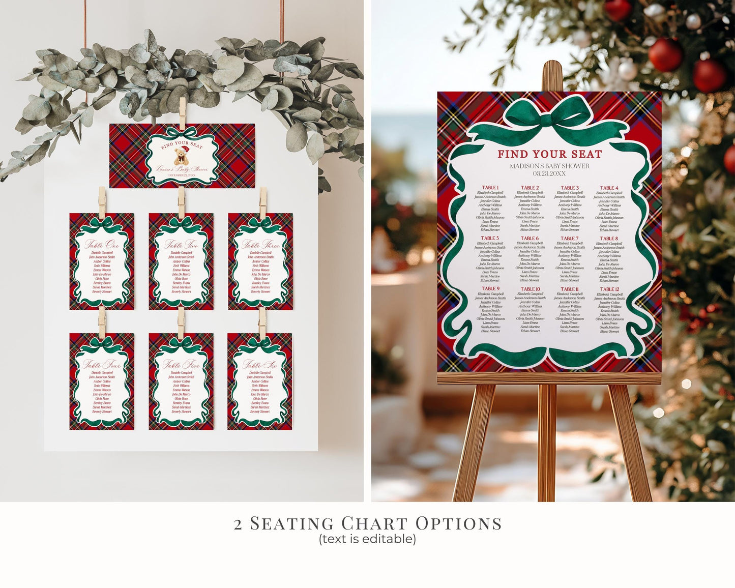 Red Tartan Plaid Christmas Bear Birthday Bundle Template, Christmas Teddy Bear Birthday Party, December Plaid Bear Party Decorations WP1082