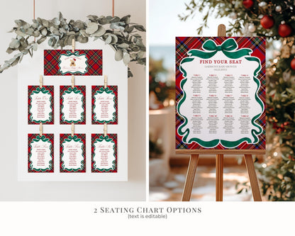 Red Tartan Plaid Christmas Bear Birthday Bundle Template, Christmas Teddy Bear Birthday Party, December Plaid Bear Party Decorations WP1082
