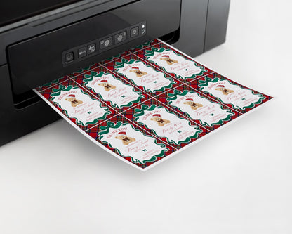 Red Tartan Plaid Christmas Bear Baby Shower Favor Tags Template, We Can Bearly Wait Christmas Baby Sprinkle, December Nesting Party WP1082