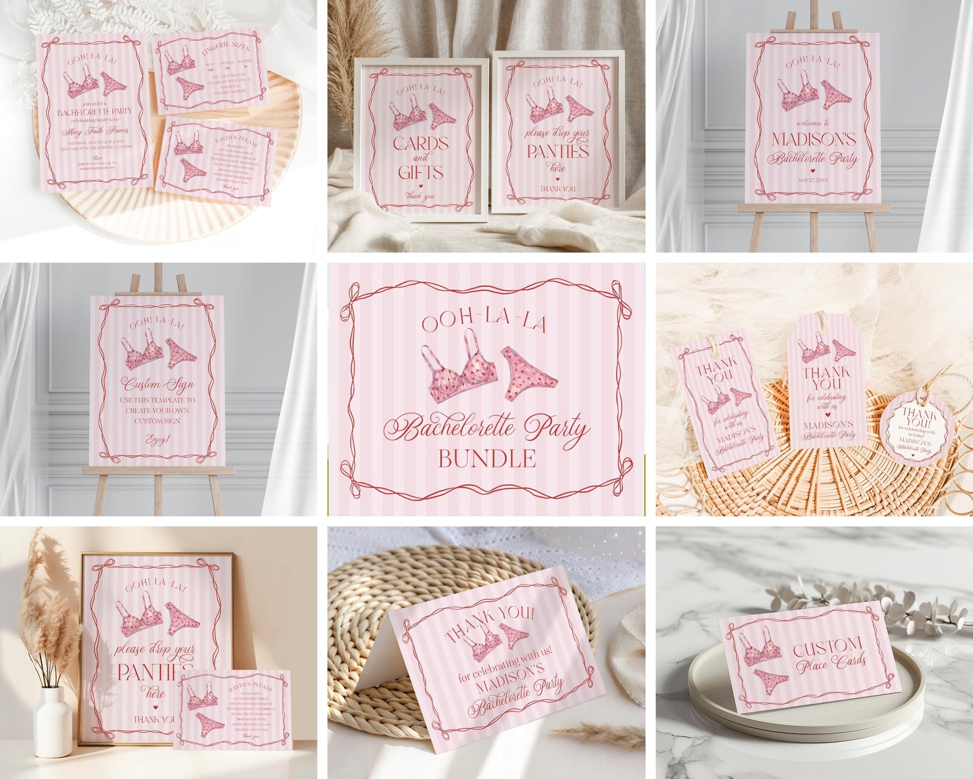 Red Heart Lingerie Bachelorette Bundle Template, Pink Panty Party Lingerie Shower, Sweetheart February Bridal Shower, Spoil Her WP1077