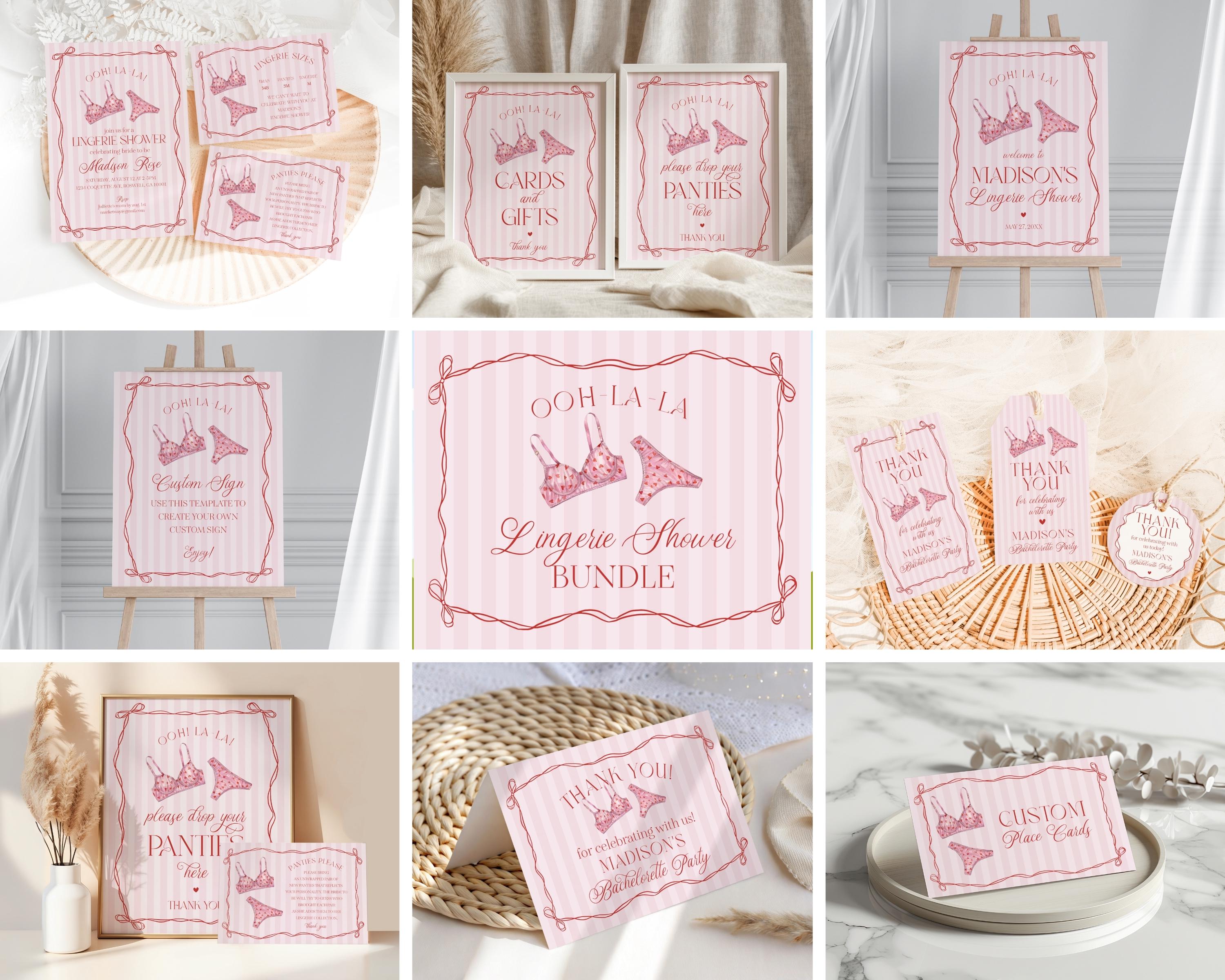 Red Heart Lingerie Shower Bundle Template, Pink Panty Party Bachelorette Party, Sweetheart February Bridal Shower, Spoil Her WP1077