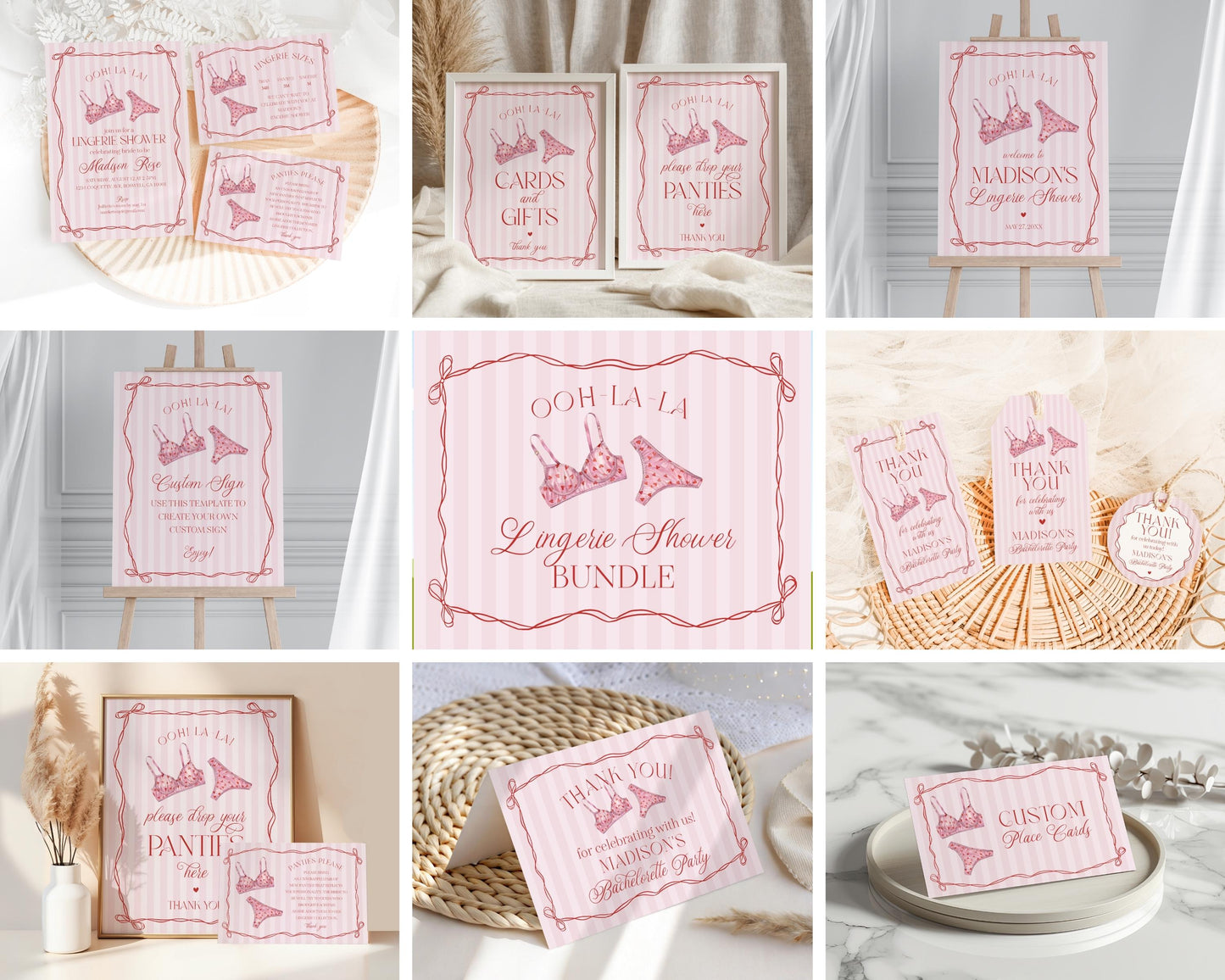 Red Heart Lingerie Shower Bundle Template, Pink Panty Party Bachelorette Party, Sweetheart February Bridal Shower, Spoil Her WP1077