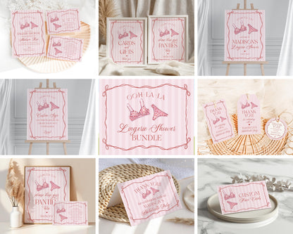 Red Heart Lingerie Shower Bundle Template, Pink Panty Party Bachelorette Party, Sweetheart February Bridal Shower, Spoil Her WP1077