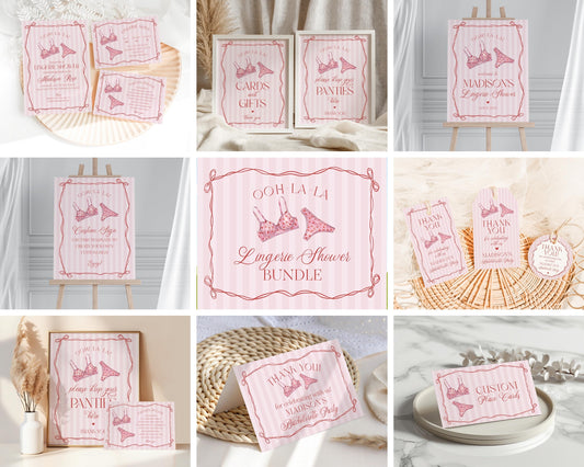 Red Heart Lingerie Shower Bundle Template, Pink Panty Party Bachelorette Party, Sweetheart February Bridal Shower, Spoil Her WP1077