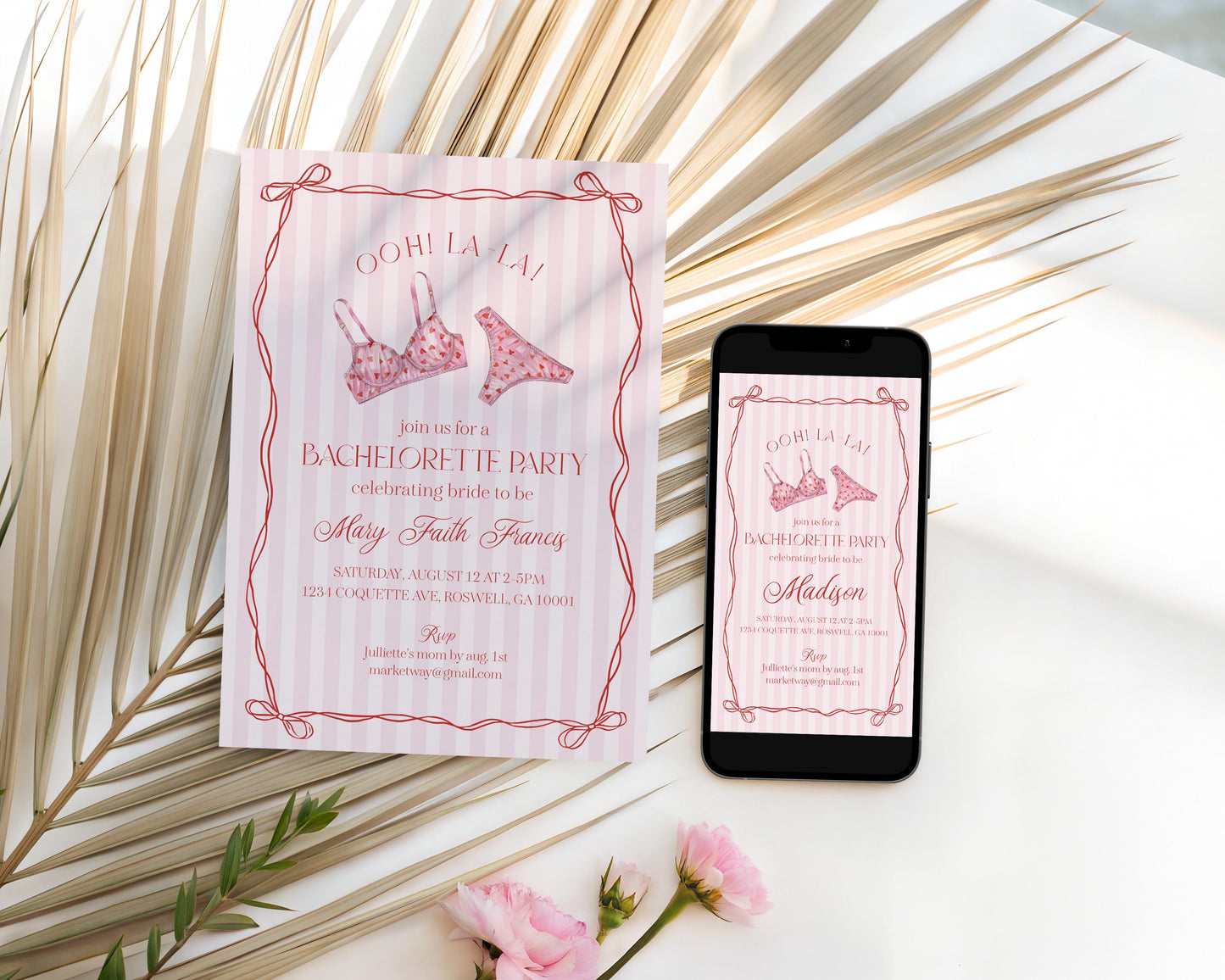 Red Heart Lingerie Bachelorette Party Invitation Template, Pink Panty Party Lingerie Shower, Sweetheart February Bridal Shower WP1077