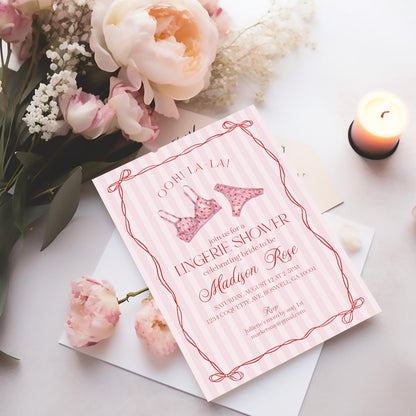 Red Heart Lingerie Shower Invitation Template, Pink Panty Party Bachelorette Party, Sweetheart February Bridal Shower, Spoil Her WP1077