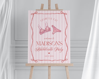 Red Heart Lingerie Bachelorette Party Welcome Sign Template, Pink Panty Party Lingerie Shower, Sweetheart February Bridal Shower WP1077