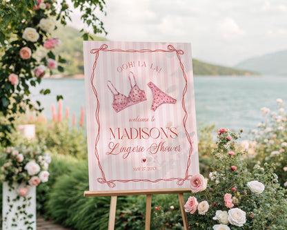 Red Heart Lingerie Shower Welcome Sign Template, Pink Panty Party Lingerie Shower, Sweetheart February Spoil Her Bridal Shower WP1077