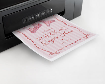 Red Heart Lingerie Shower Welcome Sign Template, Pink Panty Party Lingerie Shower, Sweetheart February Spoil Her Bridal Shower WP1077