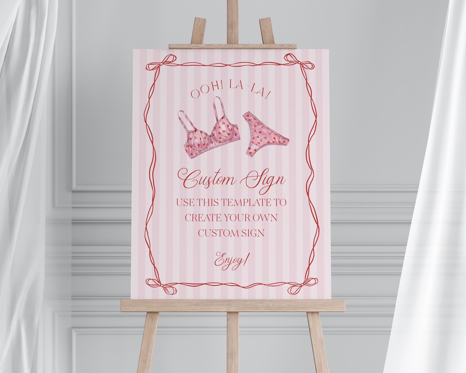 Red Heart Lingerie Shower Custom Sign Template, Pink Panty Party Bachelorette Party, Sweetheart February Bridal Shower, Spoil Her WP1077