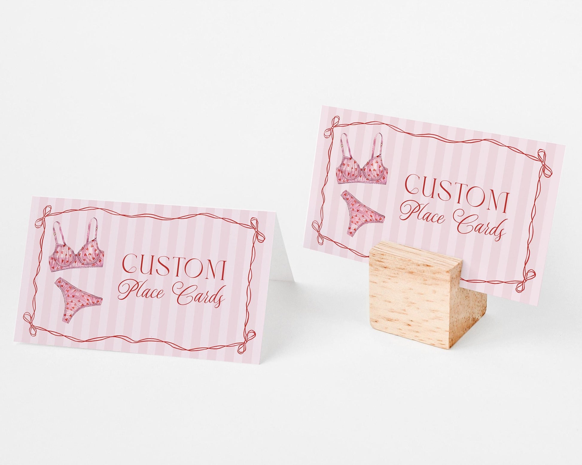 Red Heart Lingerie Shower Place Cards Template, Pink Panty Party Bachelorette Party, Sweetheart February Bridal Shower, Spoil Her WP1077