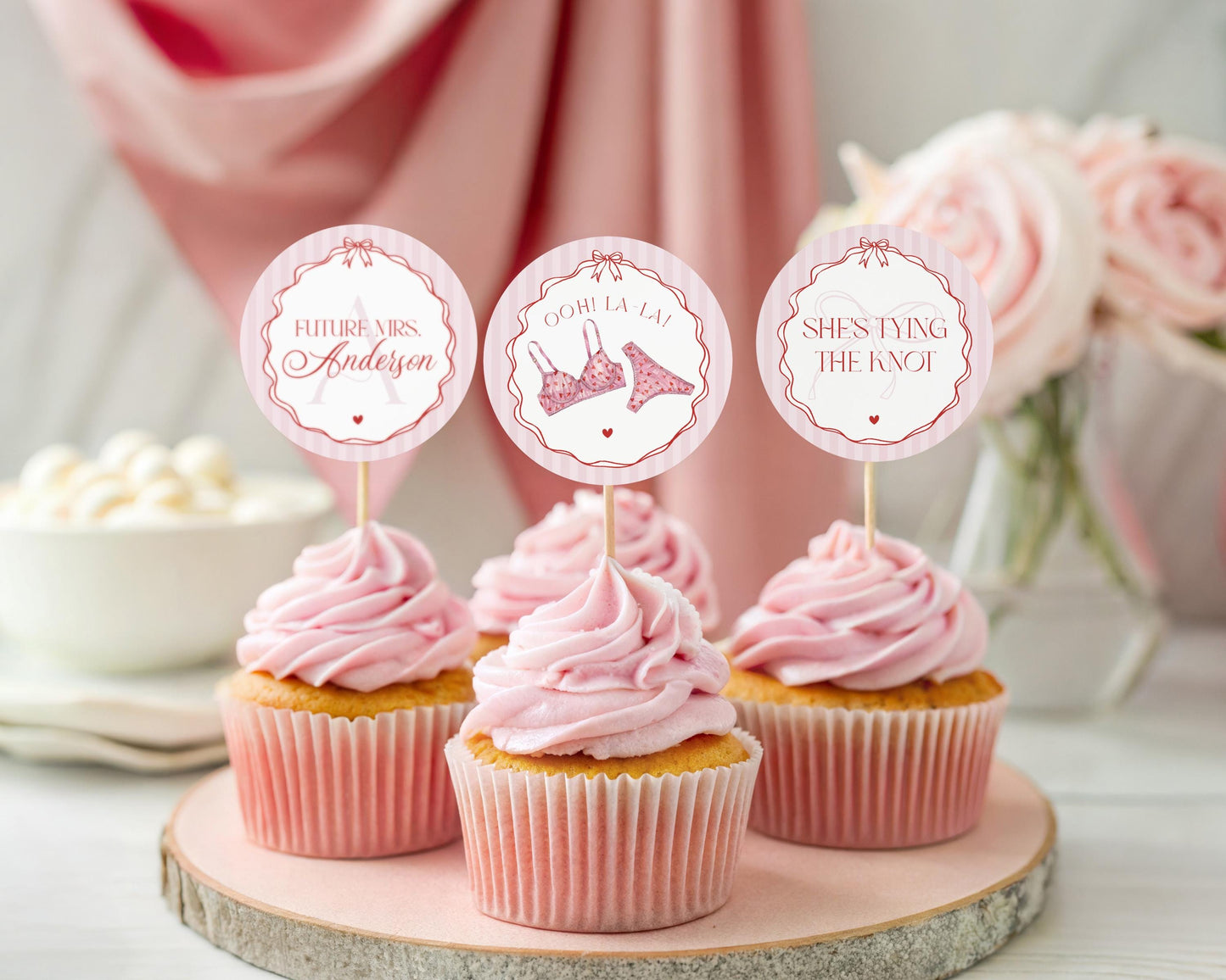 Red Heart Lingerie Shower Cupcake Topper Template, Pink Panty Party Bachelorette Party, Sweetheart February Bridal Shower, Spoil Her WP1077