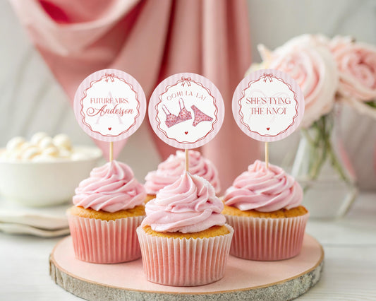 Red Heart Lingerie Shower Cupcake Topper Template, Pink Panty Party Bachelorette Party, Sweetheart February Bridal Shower, Spoil Her WP1077