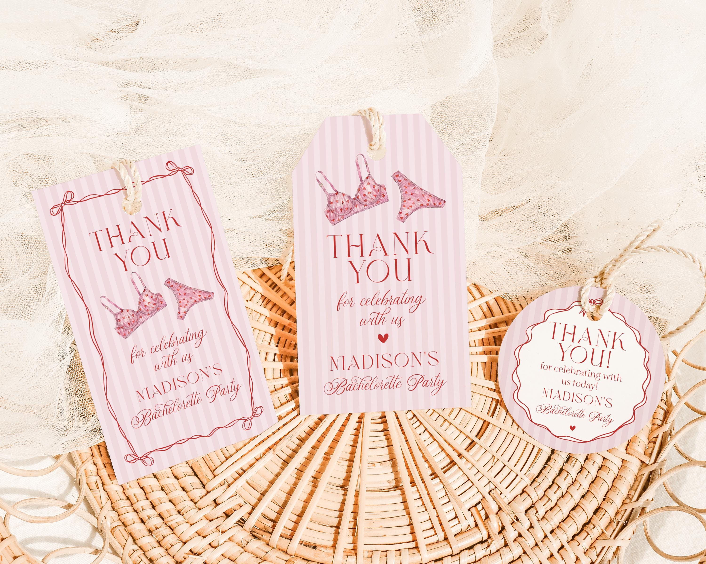 Red Heart Lingerie Shower Favor Tag Template, Pink Panty Party Bachelorette Party, Sweetheart February Bridal Shower, Spoil Her WP1077