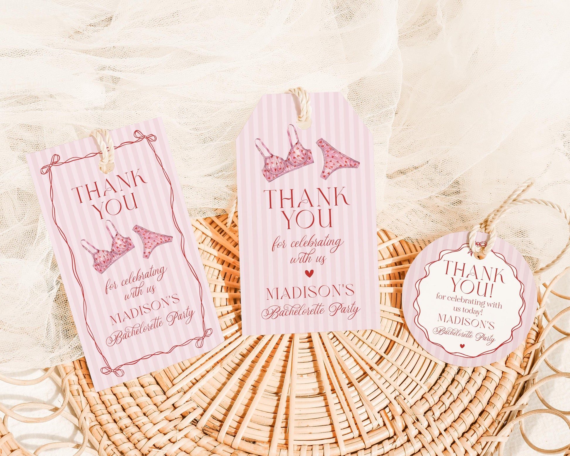 Red Heart Lingerie Shower Favor Tag Template, Pink Panty Party Bachelorette Party, Sweetheart February Bridal Shower, Spoil Her WP1077