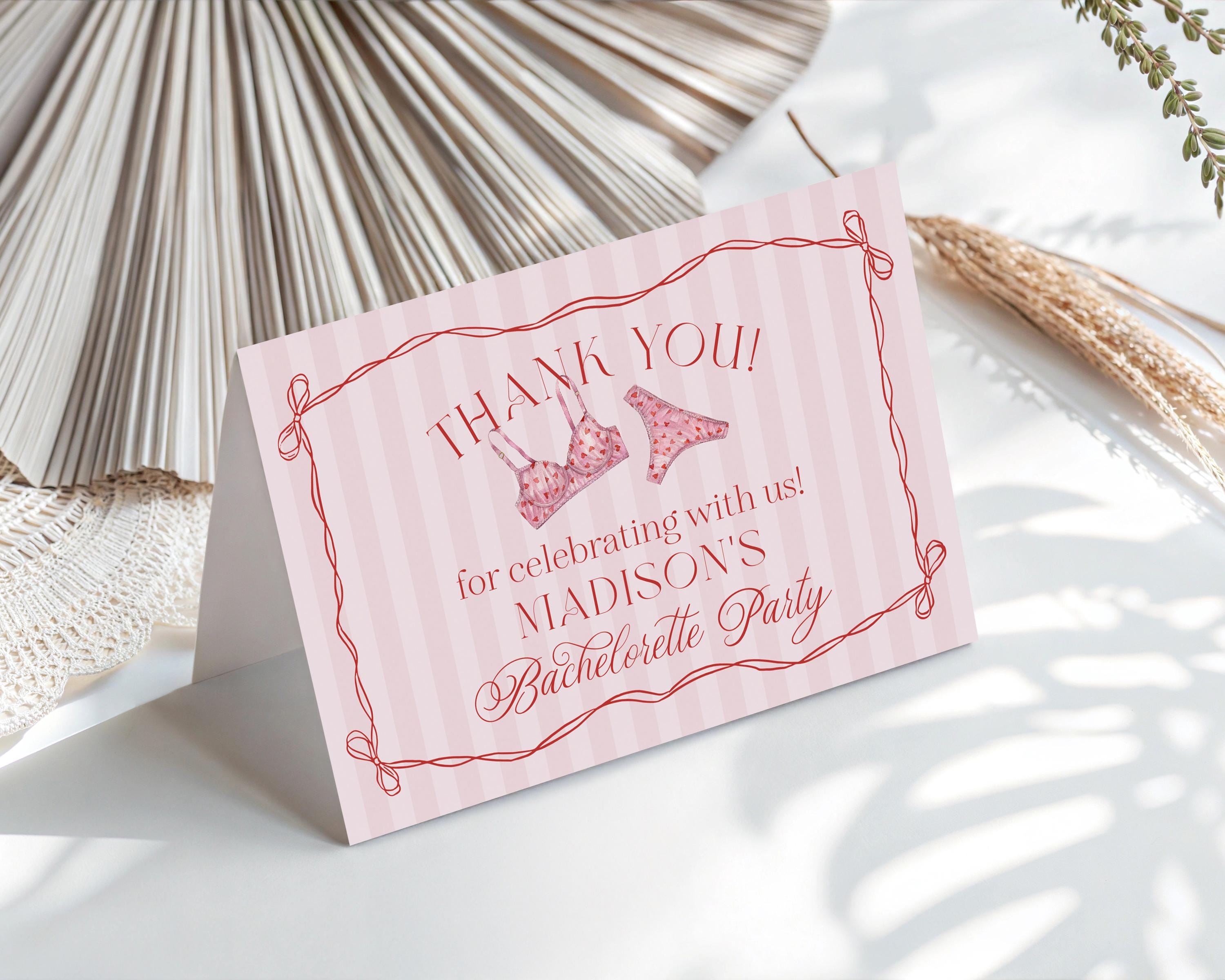 Red Heart Lingerie Shower Thank You Card Template, Pink Panty Party Bachelorette Party, Sweetheart February Bridal Shower, Spoil Her WP1077