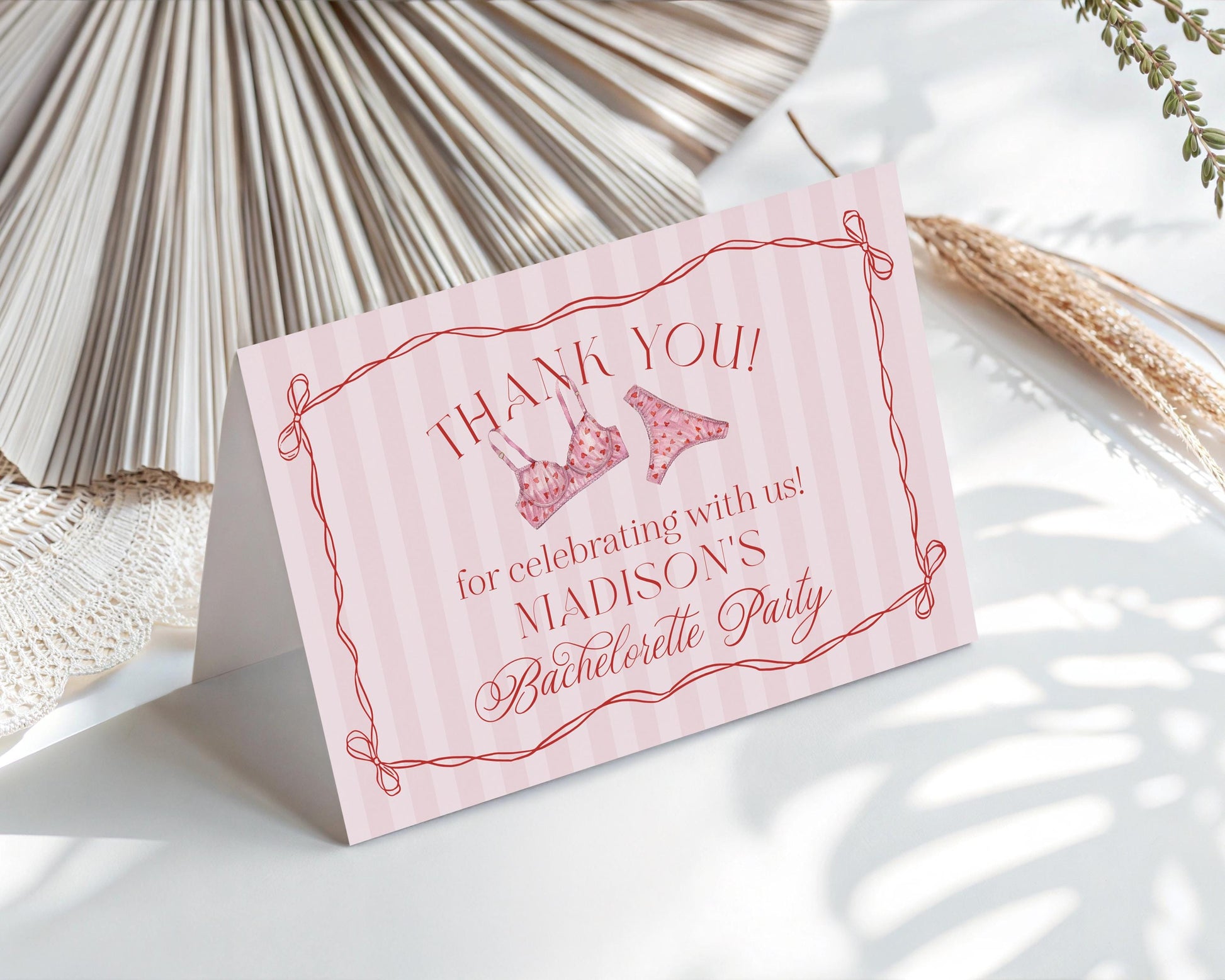 Red Heart Lingerie Shower Thank You Card Template, Pink Panty Party Bachelorette Party, Sweetheart February Bridal Shower, Spoil Her WP1077