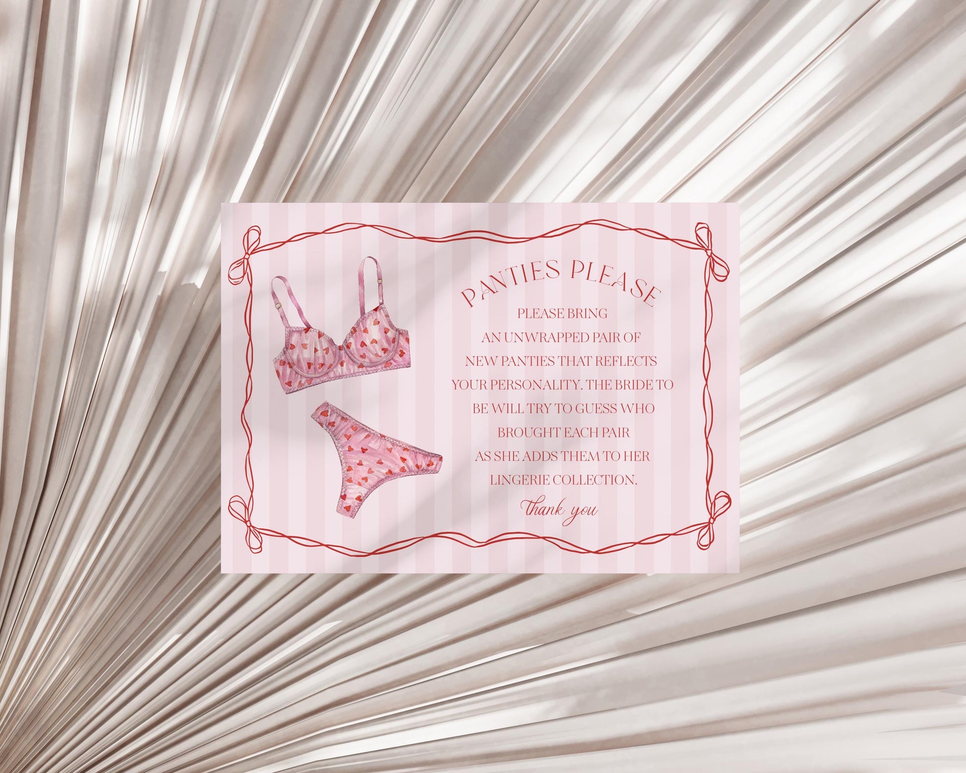 Red Heart Lingerie Shower Panties Please Game Template Set, Pink Panty Party Bachelorette Party, Sweetheart February Bridal Shower WP1077