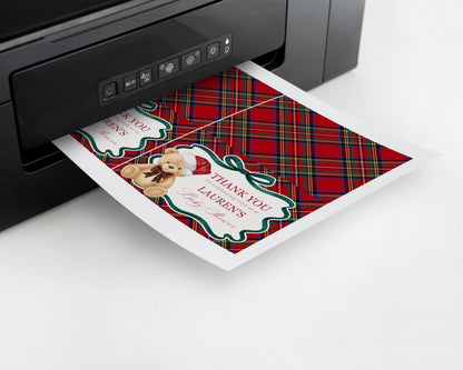 Red Tartan Plaid Christmas Bear Thank You Card Template, We Can Bearly Wait Christmas Baby Shower, December Beary First Birthday WP1082