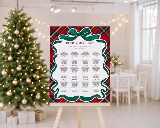 Red Tartan Plaid Christmas Bear Seating Chart Poster Template, We Can Bearly Wait Christmas Baby Shower, December Beary 1st Birthday WP1082
