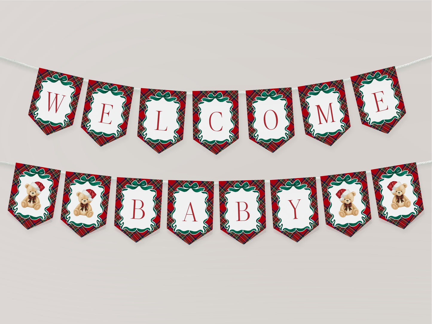 Red Tartan Plaid Christmas Bear Baby Shower Banner Template, We Can Bearly Wait Christmas Baby Sprinkle, December Plaid Bear Nesting WP1082