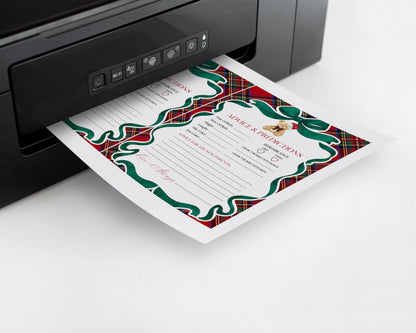 Red Tartan Plaid Christmas Bear Advice for Baby Cards Template, We Can Bearly Wait Christmas Baby Sprinkle, December Nesting Party WP1082