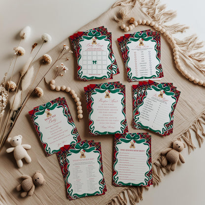 Red Tartan Plaid Christmas Bear Baby Shower Games Template, We Can Bearly Wait Christmas Baby Sprinkle, December Plaid Bear Nesting WP1082