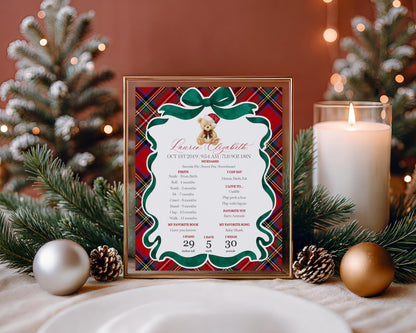 Red Tartan Plaid Christmas Bear First Year Milestone Sign Printable Template, Beary First Birthday Christmas Birthday Party Decor WP1082