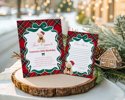 Red Tartan Plaid Christmas Bear Time Capsule Template, Beary First Birthday Christmas Birthday Party Decor, December Plaid Bear Party WP1082