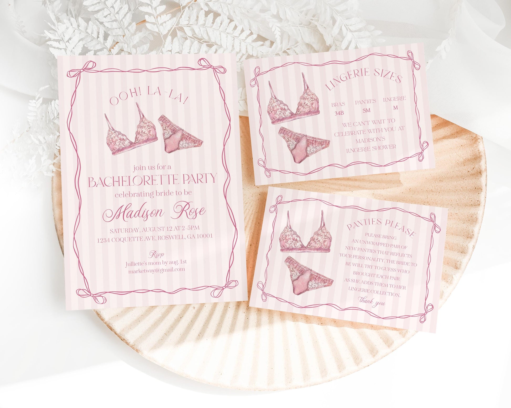 Pink Lingerie Bachelorette Bundle Template, Blush Pink Panty Party Lingerie Shower, Oh la la Lace Spoil Her Bridal Shower WP1078
