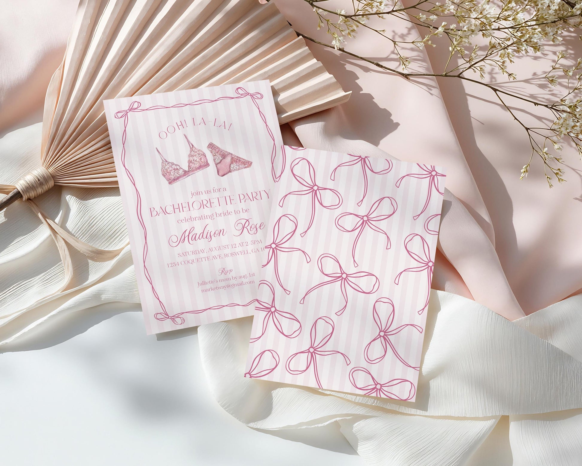 Pink Lingerie Bachelorette Bundle Template, Blush Pink Panty Party Lingerie Shower, Oh la la Lace Spoil Her Bridal Shower WP1078