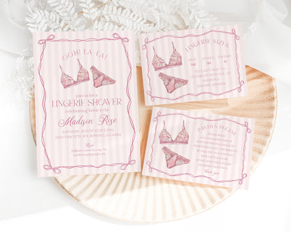 Pink Lingerie Shower Bundle Template, Blush Pink Panty Party Bachelorette Party, Oh la la Lace Spoil Her Bridal Shower WP1078