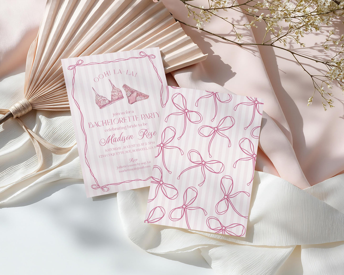 Pink Lingerie Bachelorette Party Invitation Template, Blush Pink Panty Party Lingerie Shower, Oh la la Lace Spoil Her Bridal Shower WP1078