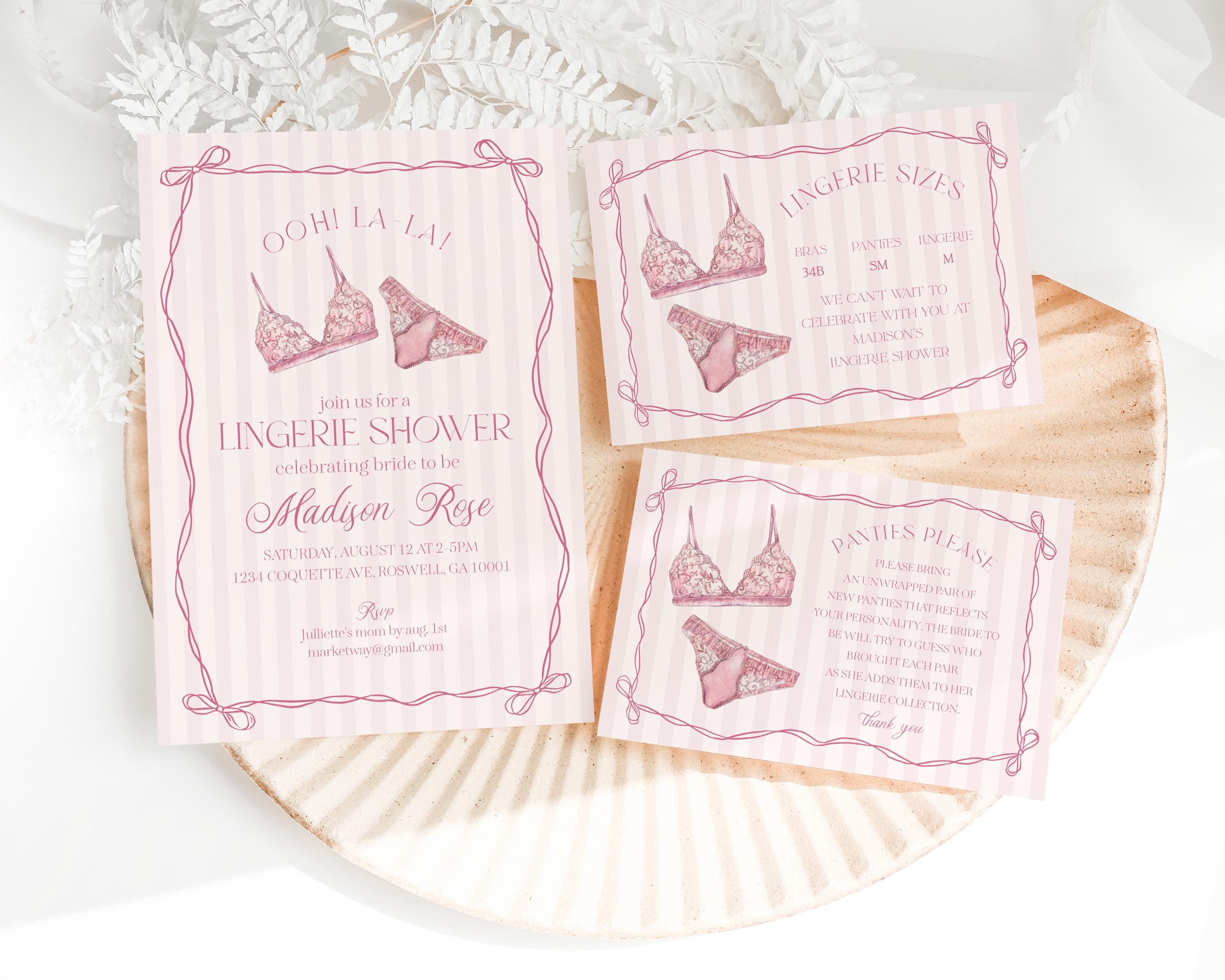 Pink Lingerie Shower Invitation Template, Blush Pink Panty Party Bachelorette Party, Oh la la Lace Spoil Her Bridal Shower WP1078