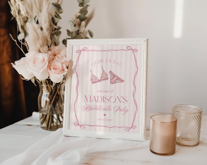 Pink Lingerie Bachelorette Party Welcome Sign Template, Blush Pink Panty Party Lingerie Shower, Oh la la Lace Spoil Her Bridal Shower WP1078