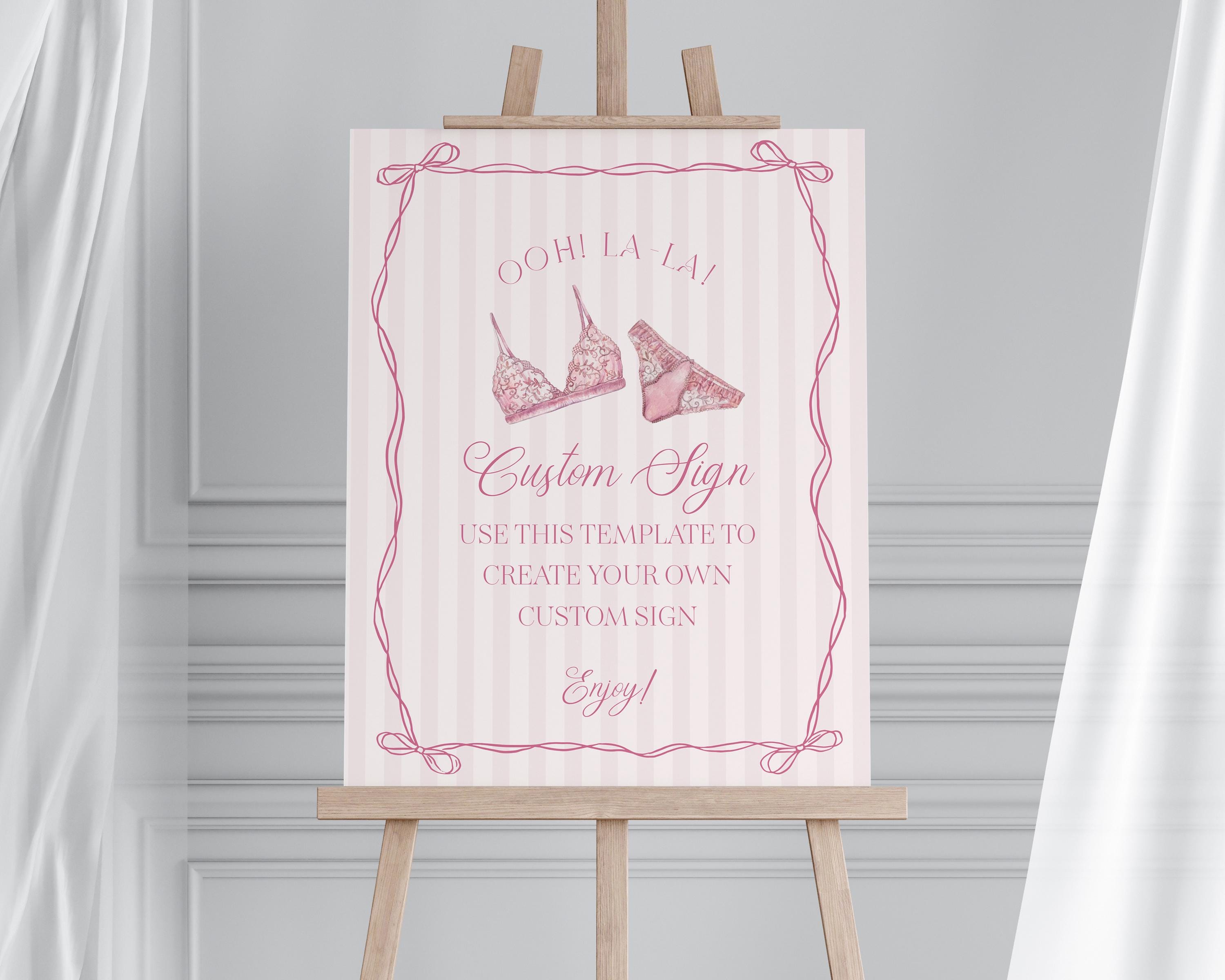 Pink Lingerie Shower Custom Sign Template, Blush Pink Panty Party Bachelorette Party, Oh la la Lace Spoil Her Bridal Shower WP1078