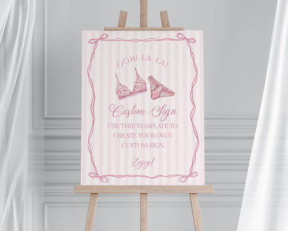 Pink Lingerie Shower Custom Sign Template, Blush Pink Panty Party Bachelorette Party, Oh la la Lace Spoil Her Bridal Shower WP1078