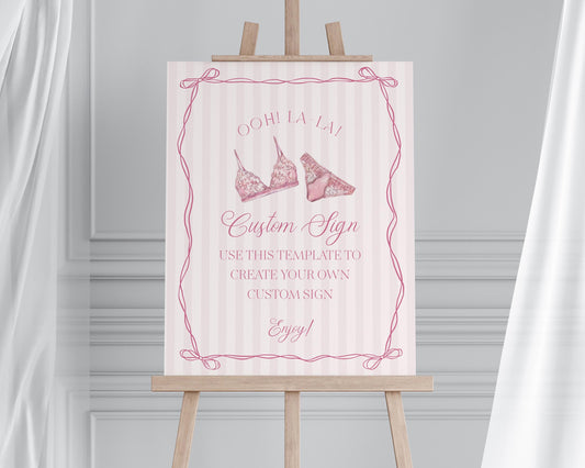 Pink Lingerie Shower Custom Sign Template, Blush Pink Panty Party Bachelorette Party, Oh la la Lace Spoil Her Bridal Shower WP1078