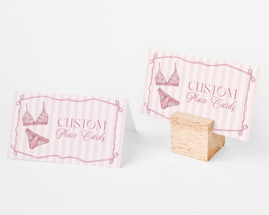 Pink Lingerie Shower Place Cards Template, Blush Pink Panty Party Bachelorette Party, Oh la la Lace Spoil Her Bridal Shower WP1078