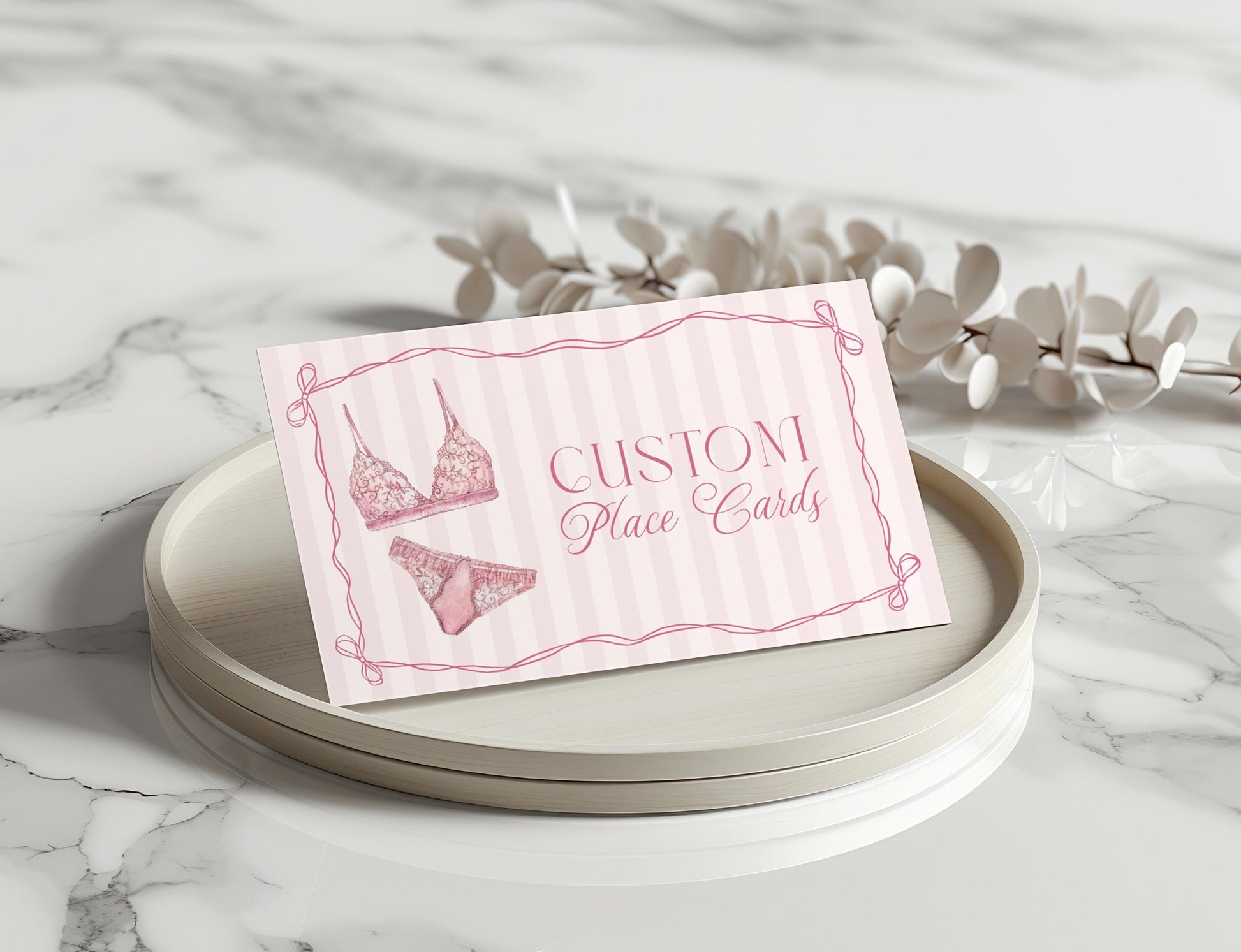 Pink Lingerie Shower Place Cards Template, Blush Pink Panty Party Bachelorette Party, Oh la la Lace Spoil Her Bridal Shower WP1078