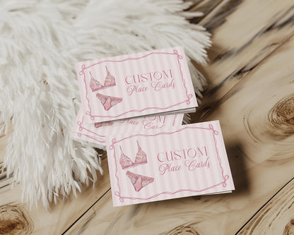 Pink Lingerie Shower Place Cards Template, Blush Pink Panty Party Bachelorette Party, Oh la la Lace Spoil Her Bridal Shower WP1078