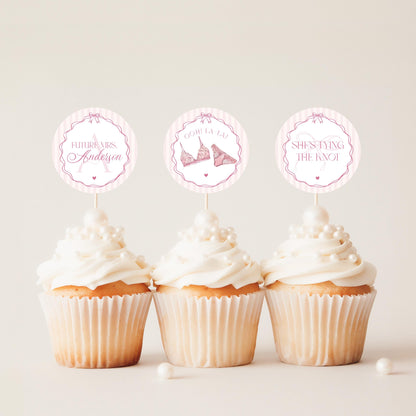 Pink Lingerie Shower Cupcake Topper Template, Blush Pink Panty Party Bachelorette Party, Oh la la Lace Spoil Her Bridal Shower WP1078