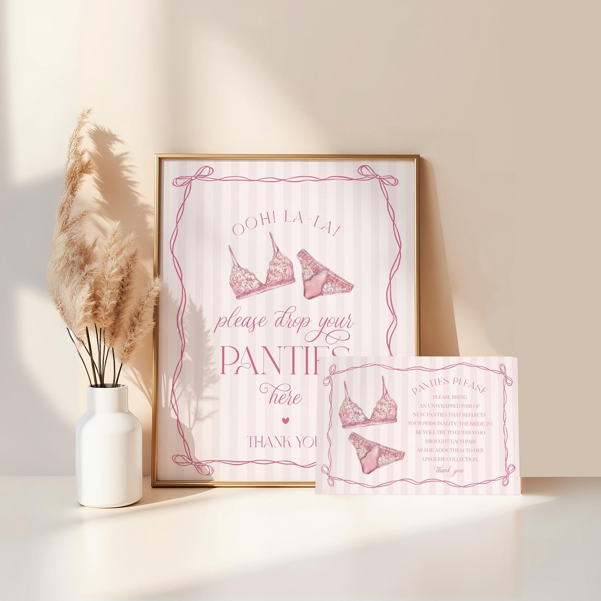 Pink Lingerie Shower Panties Please Game Template Set, Blush Panty Party Bachelorette Party, Oh la la Lace Spoil Her Bridal Shower WP1078