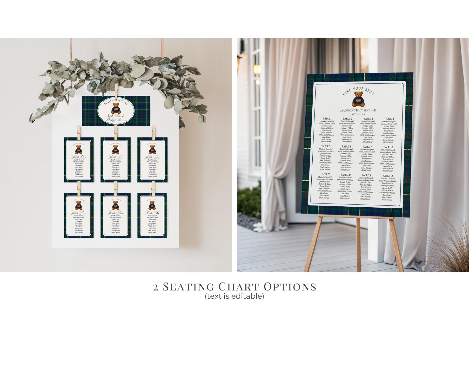 Preppy Bear Baby Shower Bundle Printable Template, We Can Bearly Wait Old Money Baby Sprinkle, Tartan Plaid Nesting Party WP1079