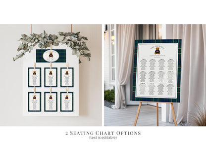 Preppy Bear Birthday Bundle Printable Template, Old Money Teddy Bear Birthday Party, Tartan Plaid Party Decorations WP1079