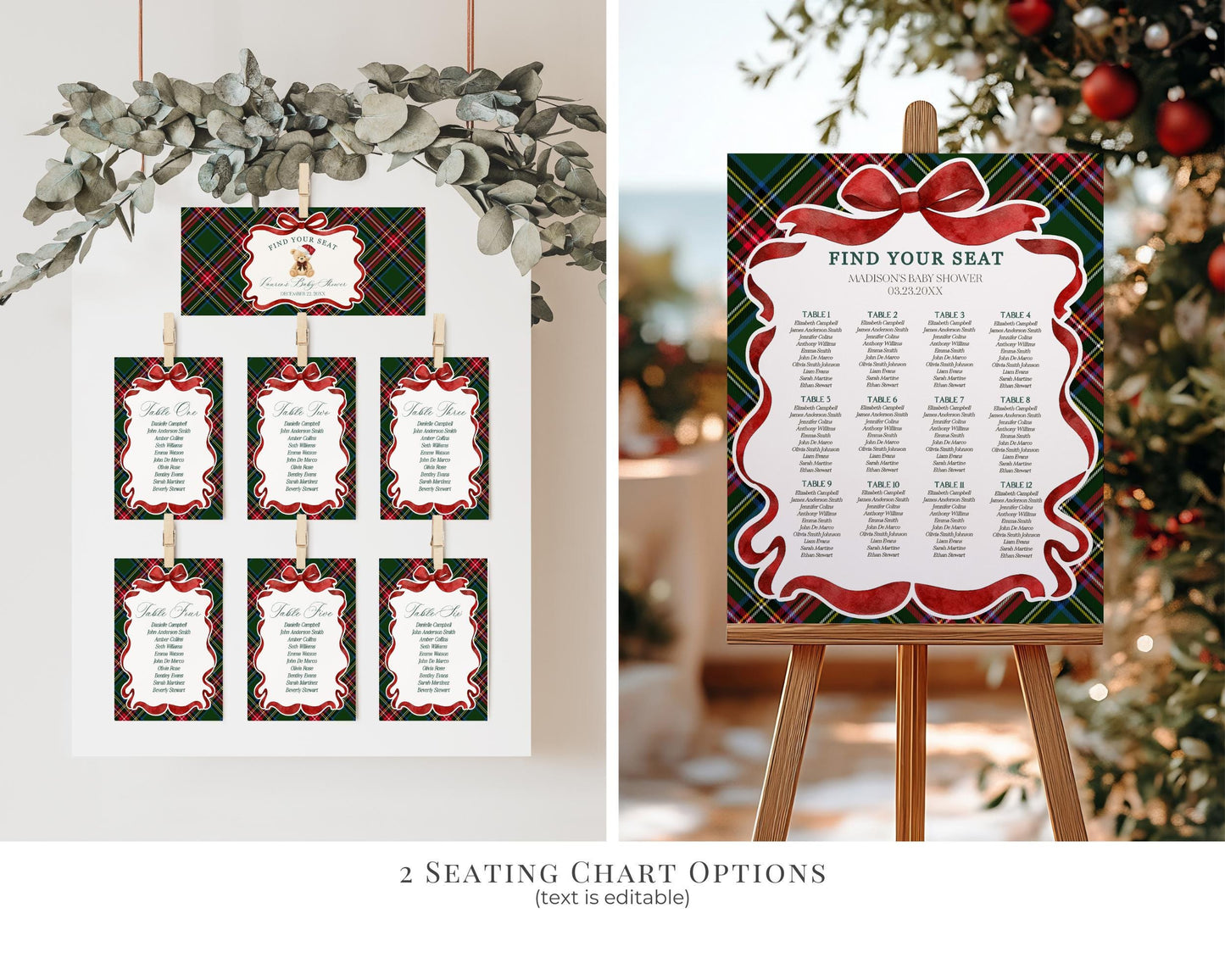 Green Tartan Plaid Christmas Bear 1st Birthday Bundle Template, Beary First Birthday Christmas Bday Party Decor, December Plaid Bear WP1083