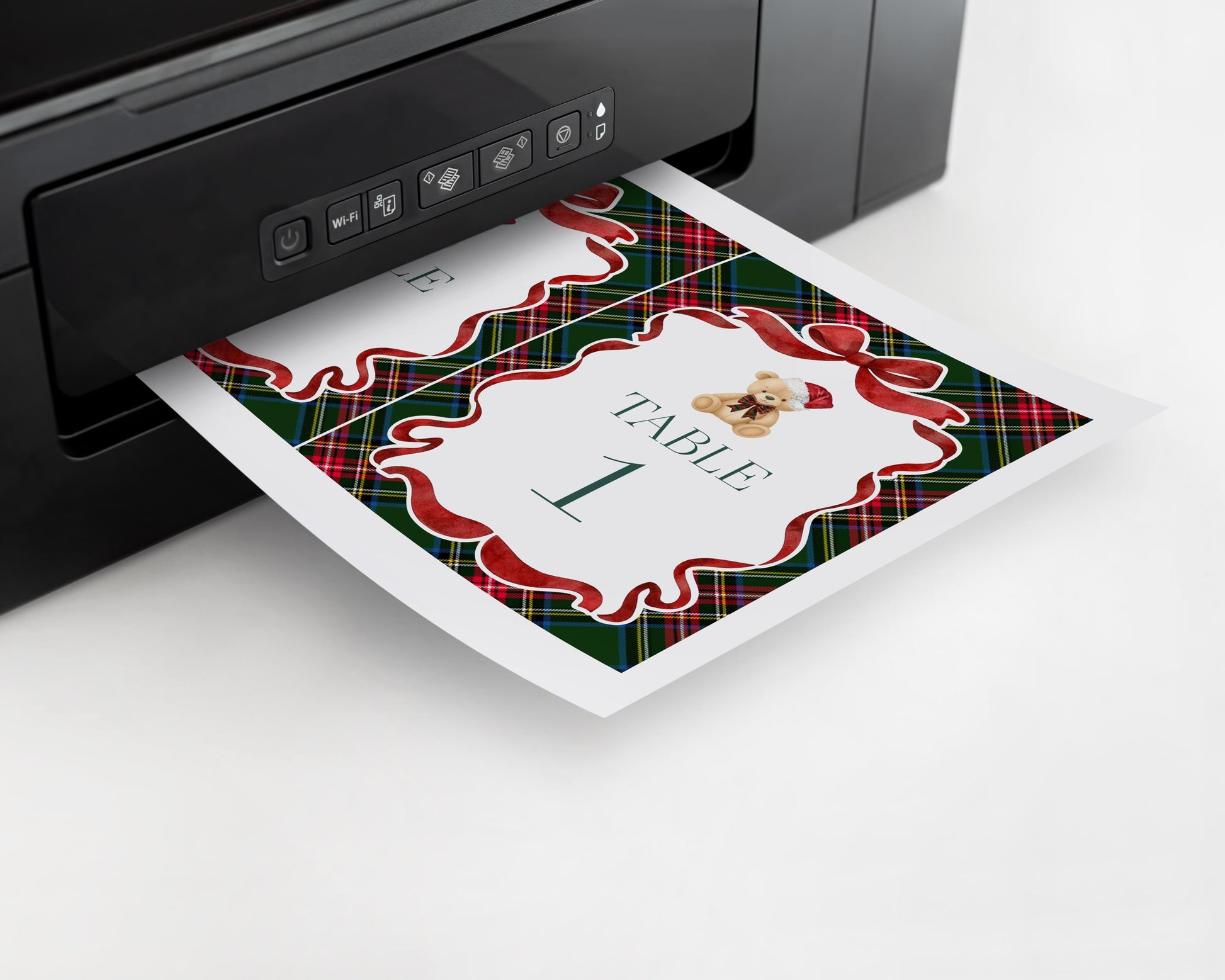 Green Tartan Plaid Christmas Bear Table Number Cards Template, We Can Bearly Wait Christmas Baby Shower December Beary First Birthday WP1083
