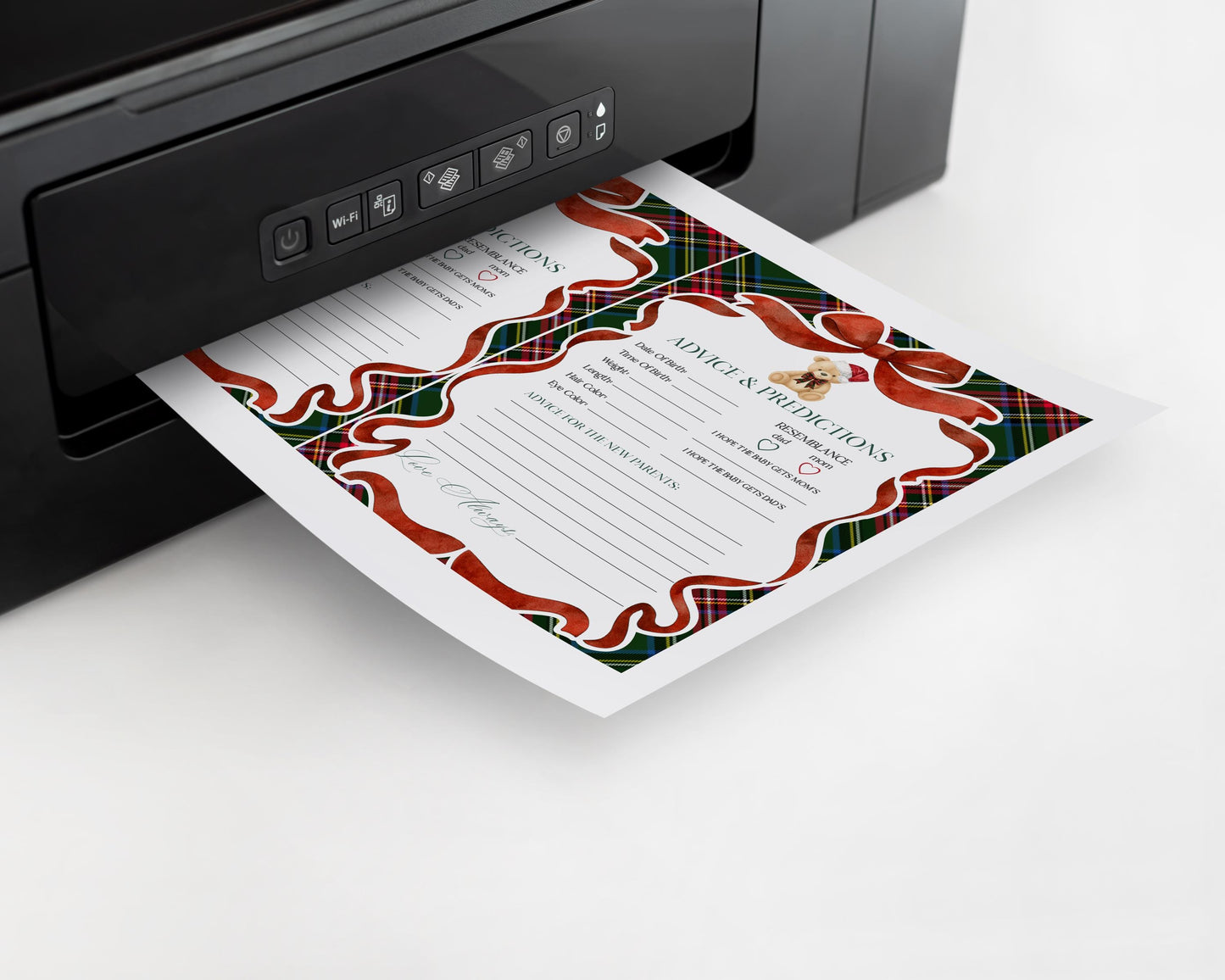 Green Tartan Plaid Christmas Bear Advice for Baby Cards Template, We Can Bearly Wait Christmas Baby Sprinkle, December Nesting Party WP1083