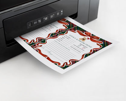 Green Tartan Plaid Christmas Bear Advice for Baby Cards Template, We Can Bearly Wait Christmas Baby Sprinkle, December Nesting Party WP1083