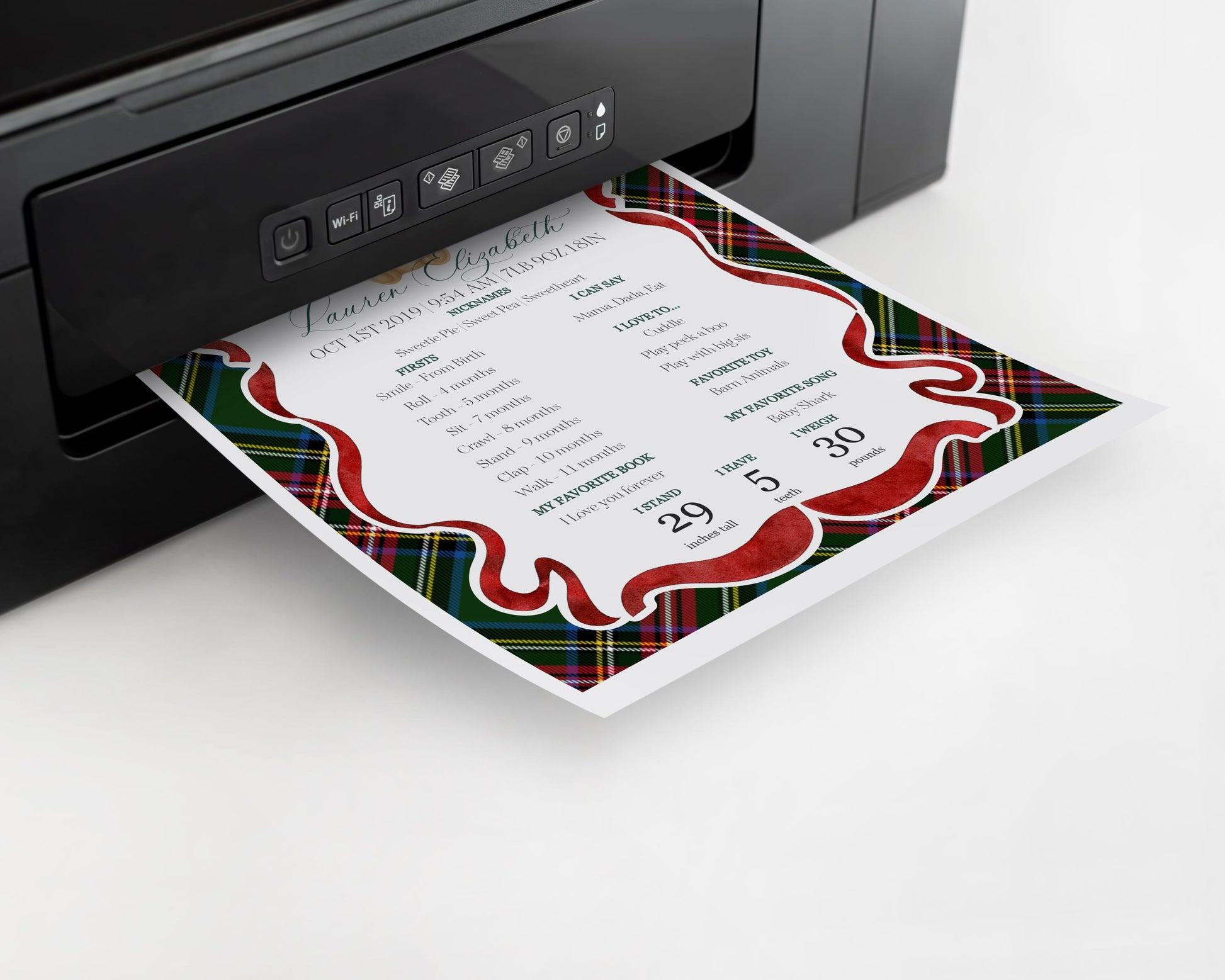 Green Tartan Plaid Christmas Bear First Year Milestone Sign Printable Template, Beary First Birthday Christmas Birthday Party Decor WP1083